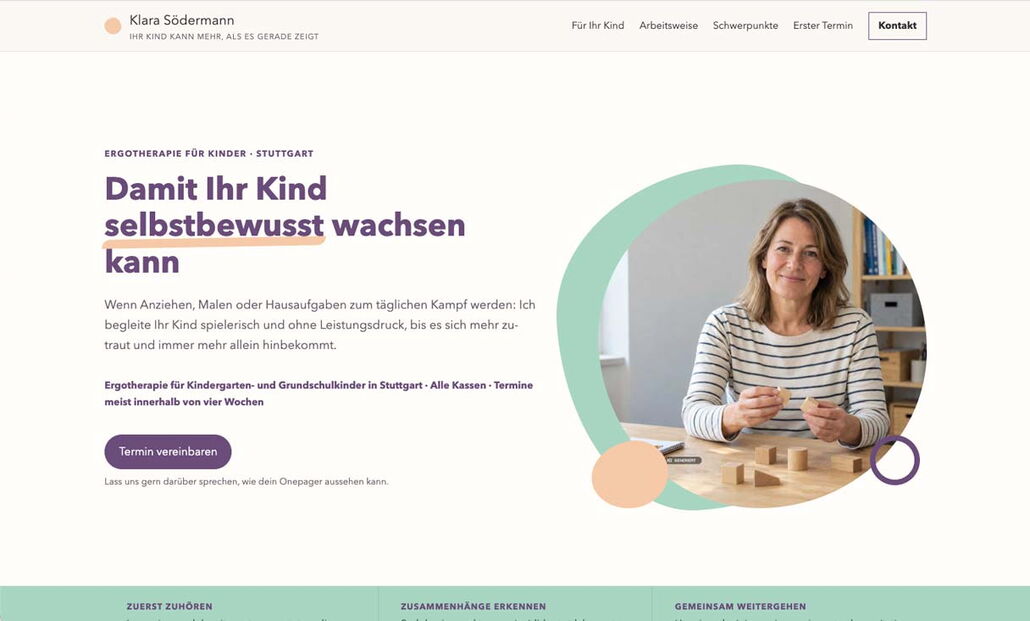 Onepager Beispiel für lokal arbeitende Therapeutin