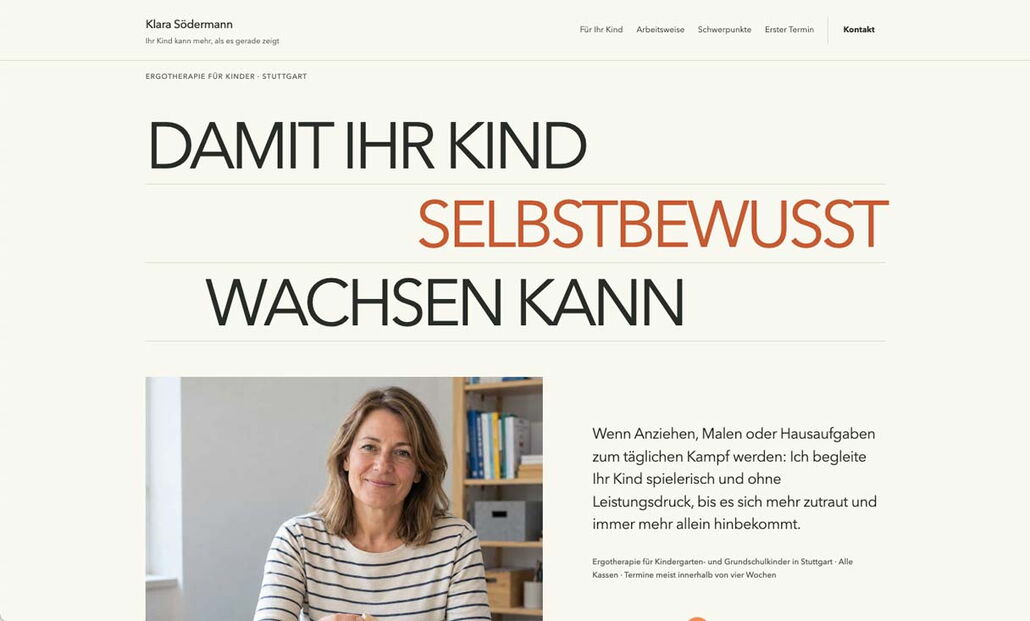 Onepager Beispiel für eine Ergotherapeutin