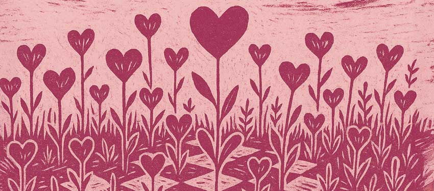 Herzblumen Linolschnitt