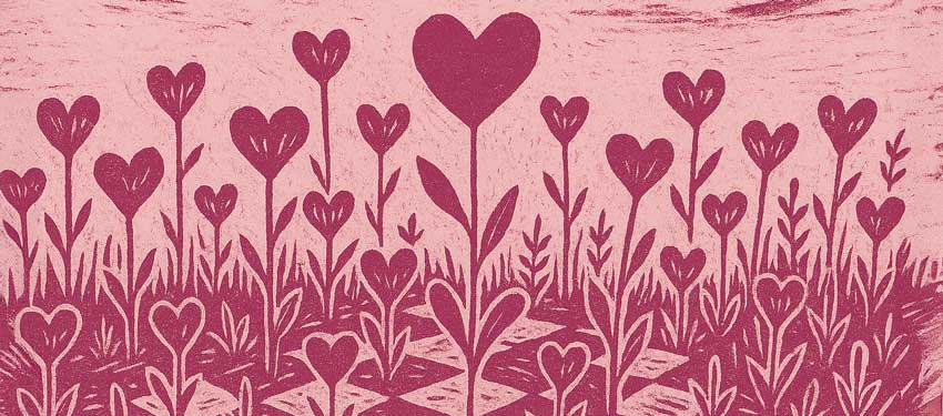 Herzblumen Linolschnitt